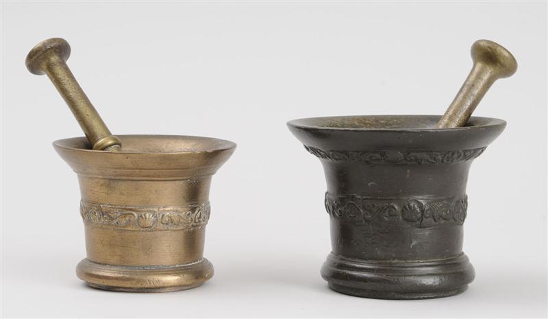 TWO ENGLISH MORTARS AND PESTLES