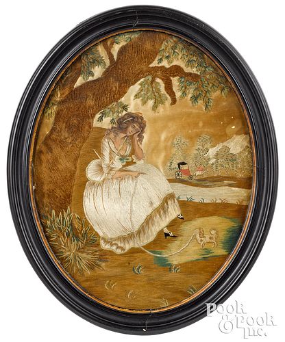TWO ENGLISH OVAL NEEDLEWORKS, EARLY