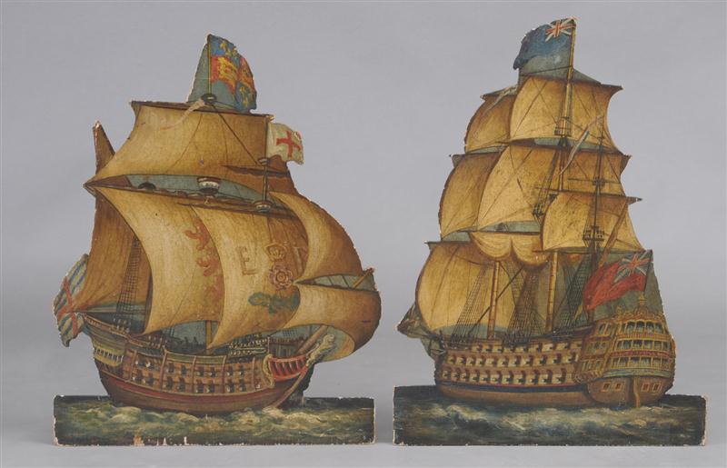 TWO ENGLISH PAINTED WOOD DUMMY