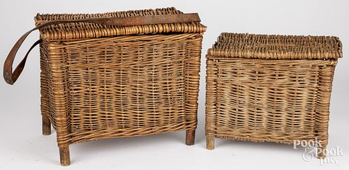 TWO ENGLISH PANNIER WICKER