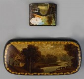 TWO ENGLISH PAPIER MACHE SNUFF