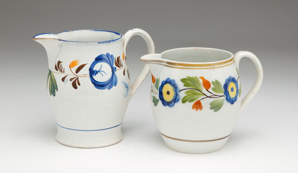 TWO ENGLISH PEARLWARE CREAM