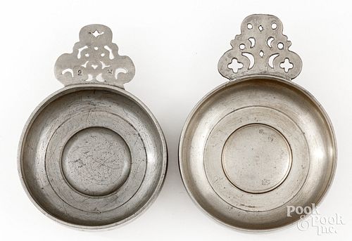TWO ENGLISH PEWTER PORRINGERS, 18TH