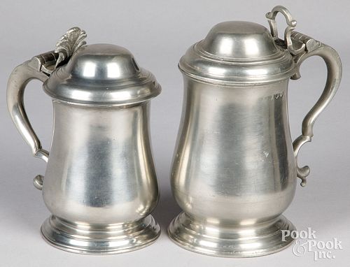 TWO ENGLISH PEWTER TANKARDSTwo