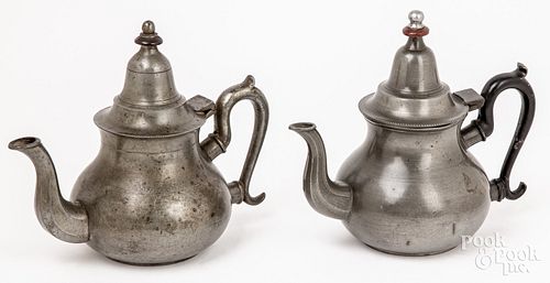 TWO ENGLISH PEWTER TEAPOTS, 19TH