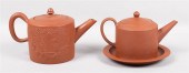 TWO ENGLISH RED STONEWARE CYLI