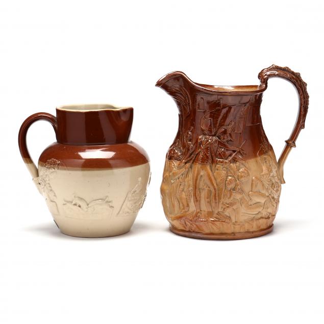 TWO ENGLISH SALT GLAZED PITCHERS