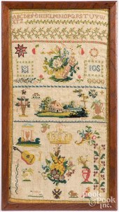 TWO ENGLISH SILK ON LINEN SAMP
