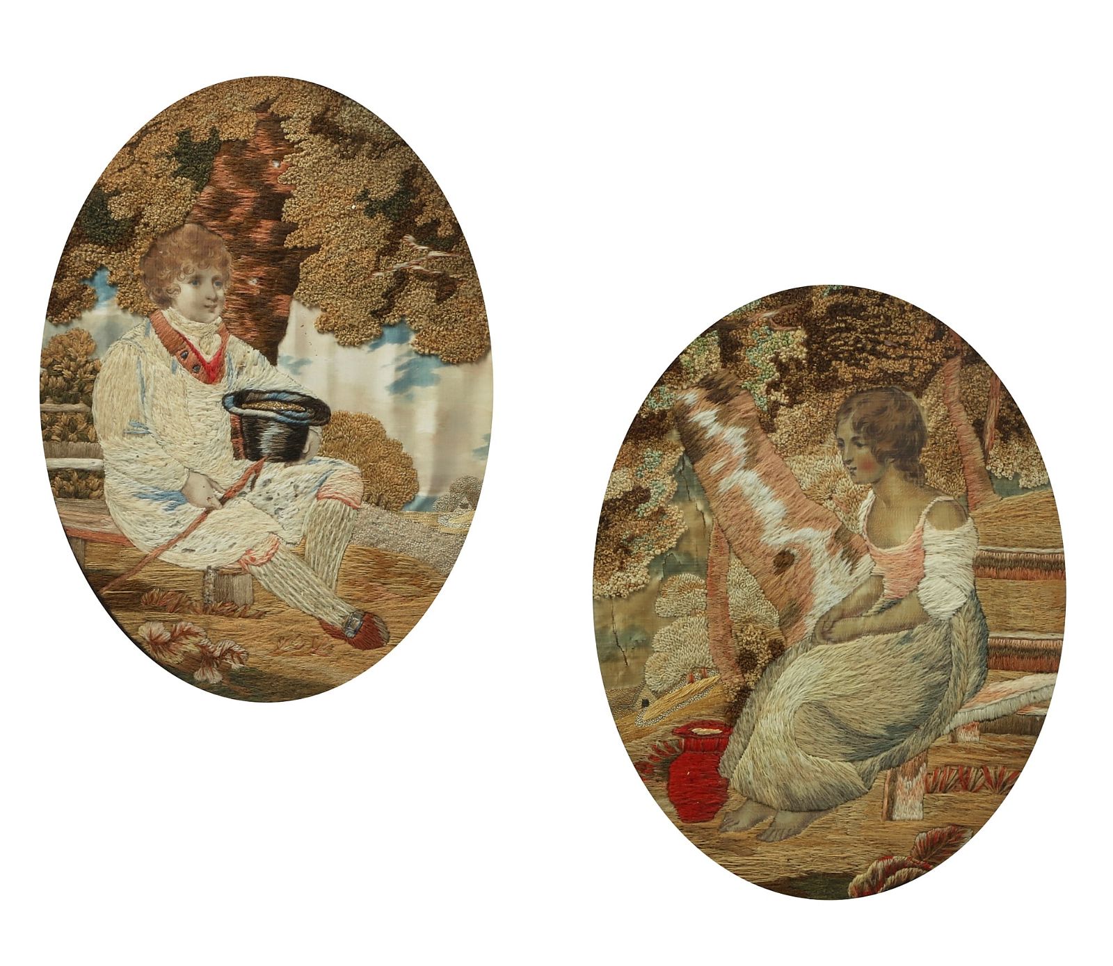 TWO ENGLISH SILK & WOOLWORKS OF A