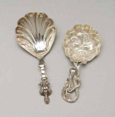 Two English silver caddy spoons: