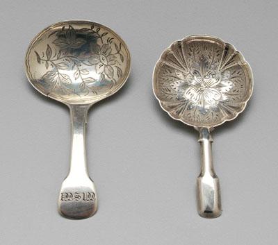Two English silver caddy spoons: