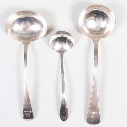 TWO ENGLISH SILVER LADLES AND AN
