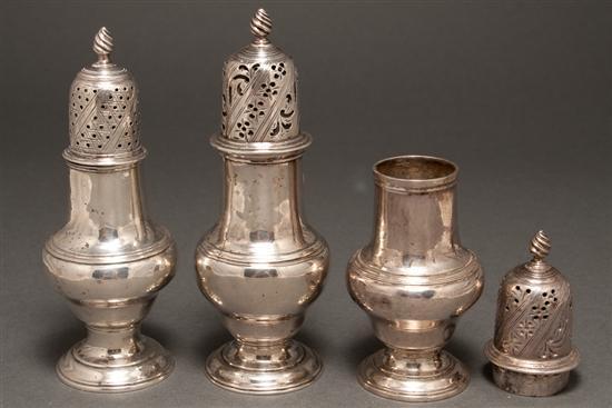 Two English silver sugar casters,
