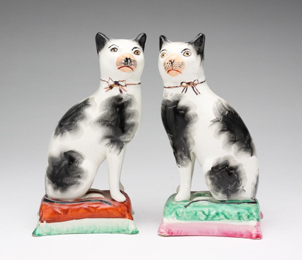 TWO ENGLISH STAFFORDSHIRE CATS. Mid