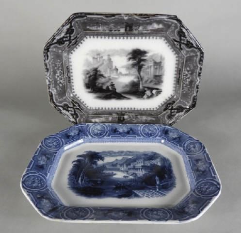 TWO ENGLISH STONEWARE PLATTERS, MID