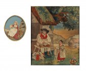TWO ENGLISH WOOLWORK FIGURAL P