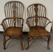 TWO ENGLISH YEW AND OAK ARMCHA