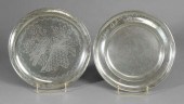 Two engraved pewter plates: on