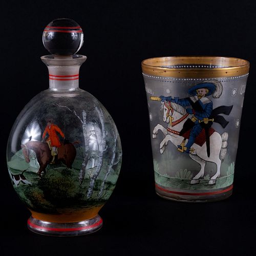 TWO EQUESTRIAN THEMED ENAMEL