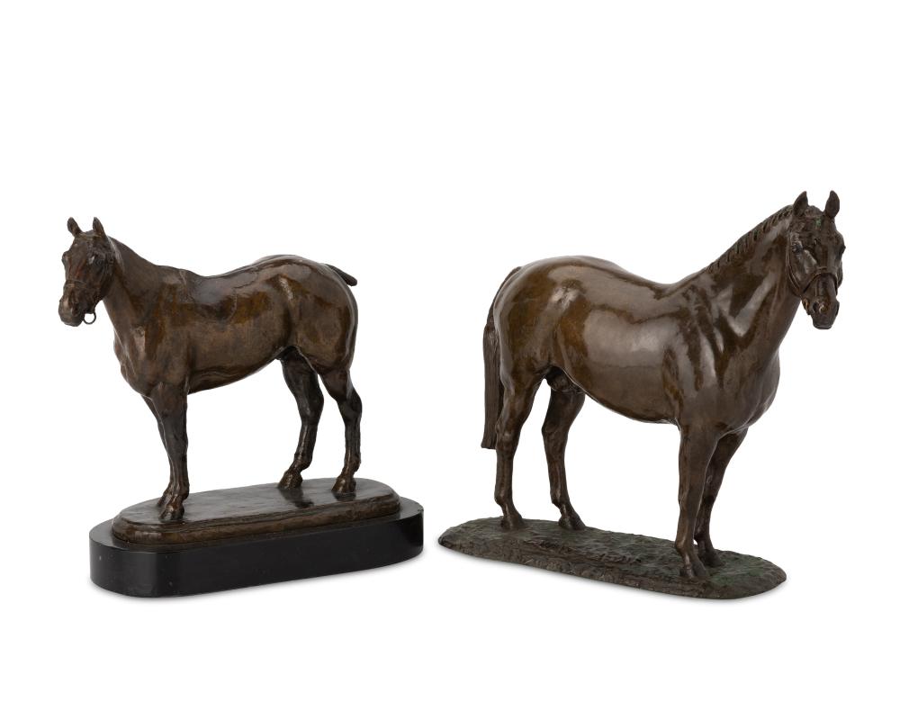 TWO EQUINE BRONZE SCULPTURESTwo