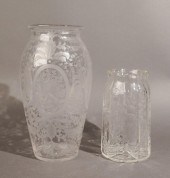 TWO ETCHED AND MOLDED GLASS VA