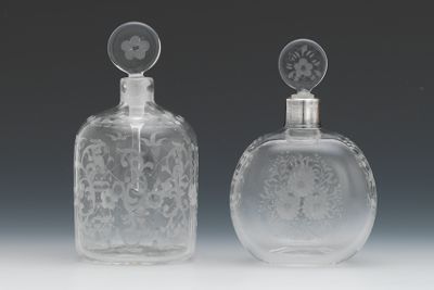Two Etched Glass Perfume Bottles