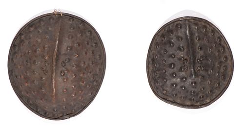 TWO ETHIOPIAN LEATHER SHIELDSTwo