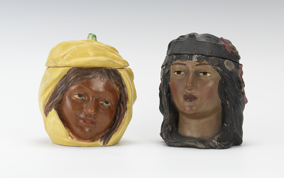 Two Ethnic Female Head Tobacco Jars