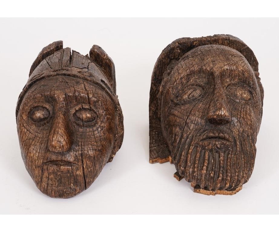 Two European medieval carved oak