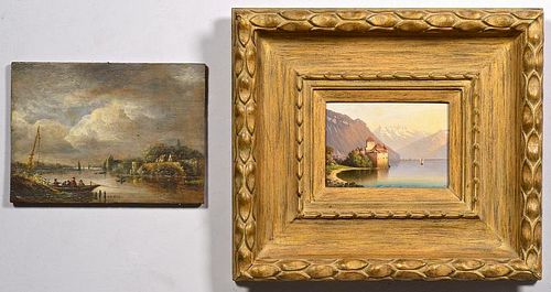 TWO EUROPEAN OIL PAINTING LAKE