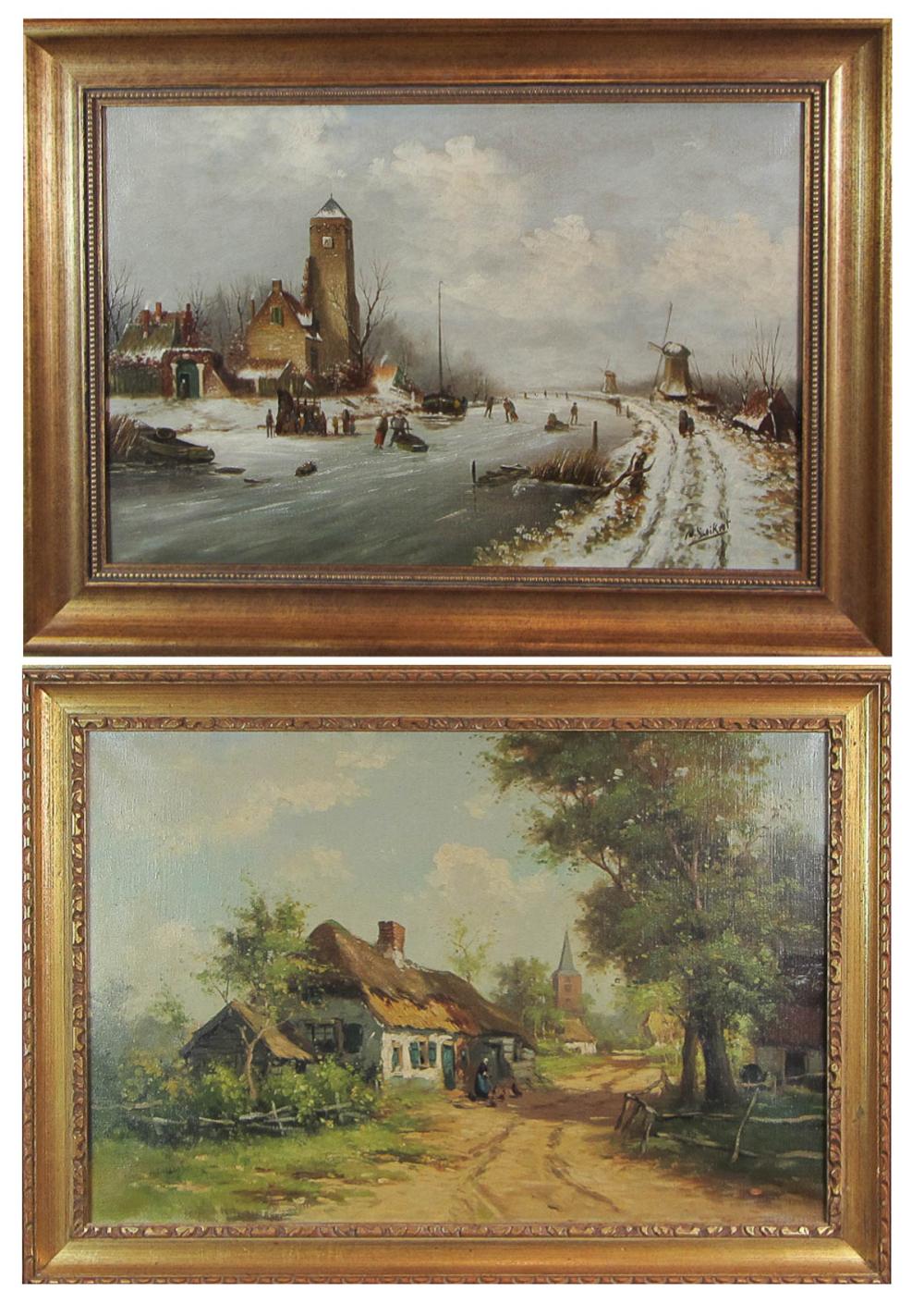 TWO EUROPEAN OILS ON CANVAS