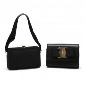 TWO EVENING BAGS, A BLACK SUED