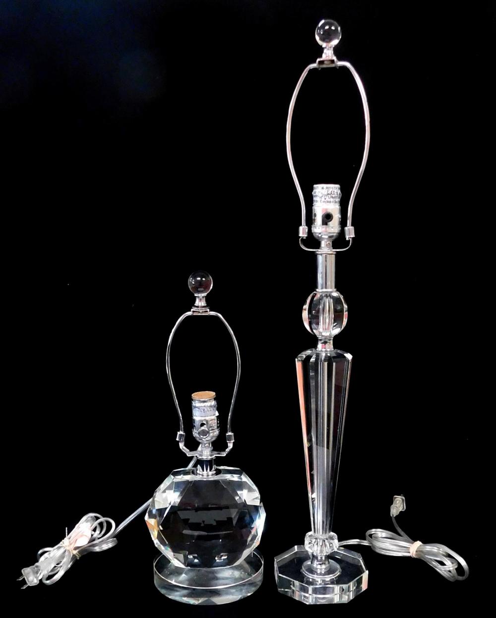 TWO FACETED CLEAR GLASS LAMPS,
