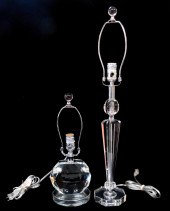 TWO FACETED CLEAR GLASS LAMPS,