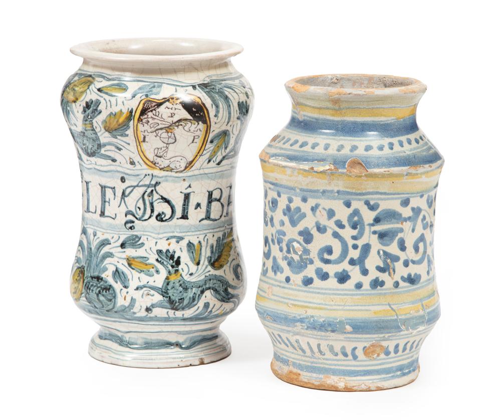 TWO FAIENCE CERAMIC JARSTwo Faience