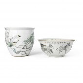 TWO FAMILLE ROSE BASINS
20TH C