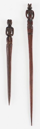 TWO FANG STAFF FIGURAL CARVED