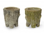TWO FAUX BOIS TREE TRUNK PLANT