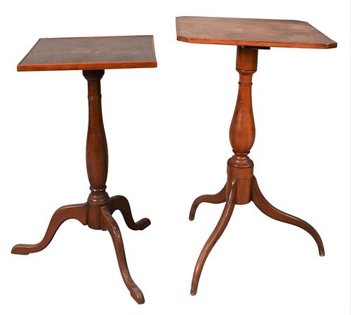 TWO FEDERAL CHERRY CANDLE STANDS,