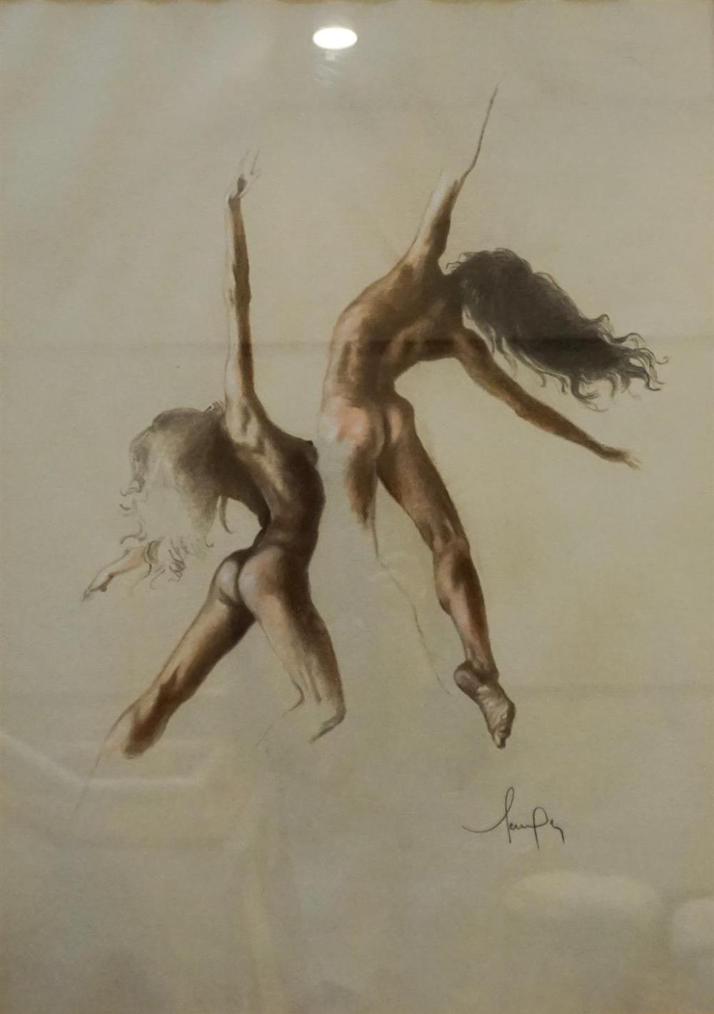 TWO FEMALE NUDES, PASTEL ON