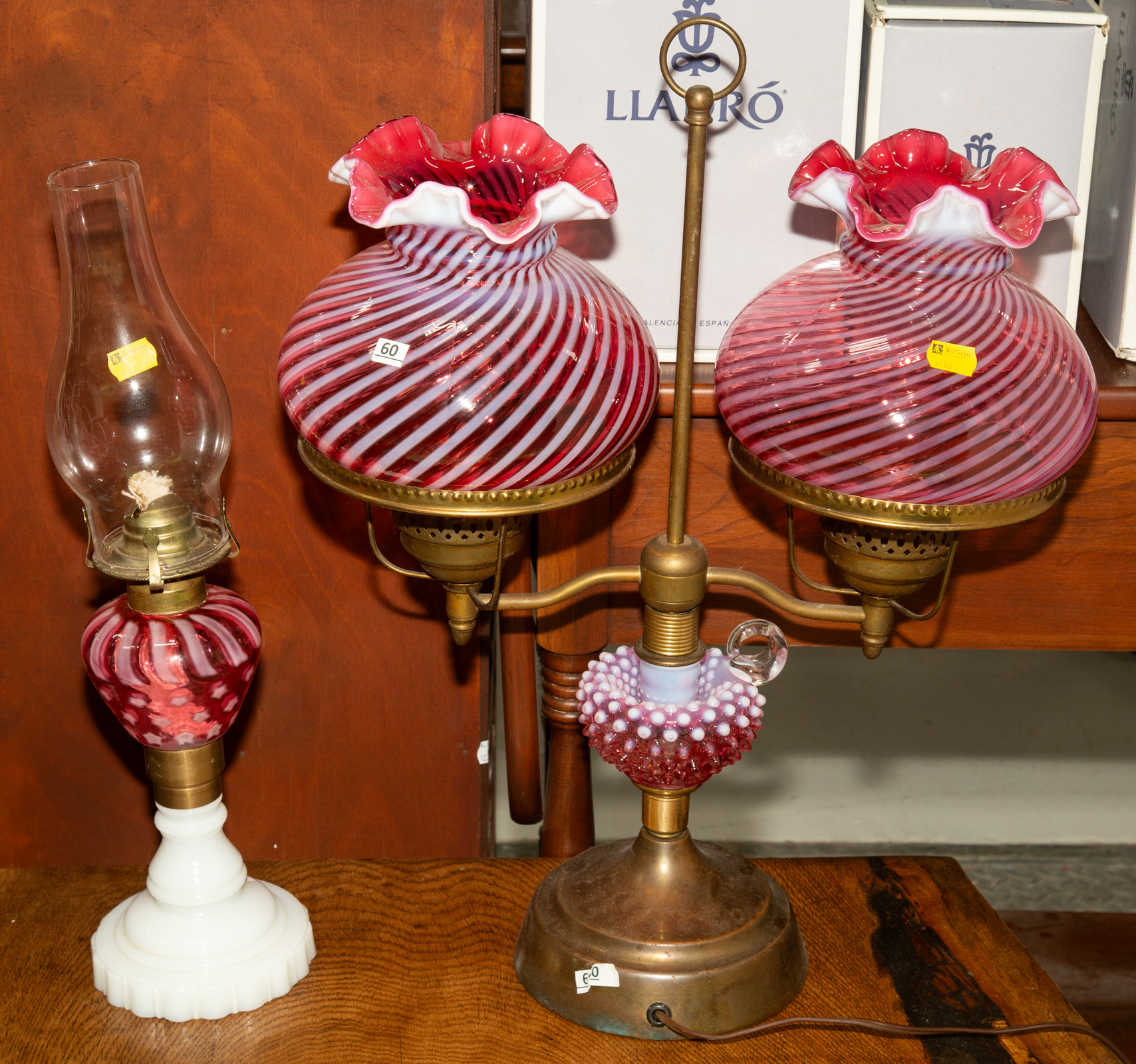 TWO FENTON ART GLASS LAMPS