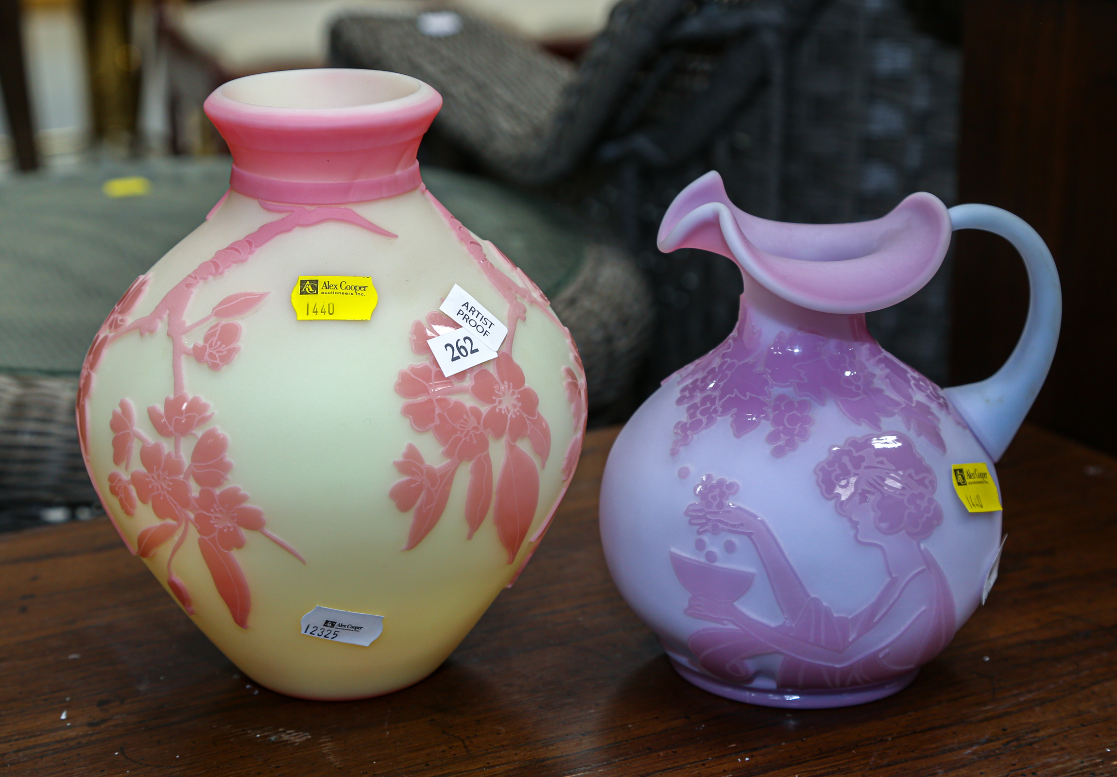 TWO FENTON CAMEO GLASS VASES One
