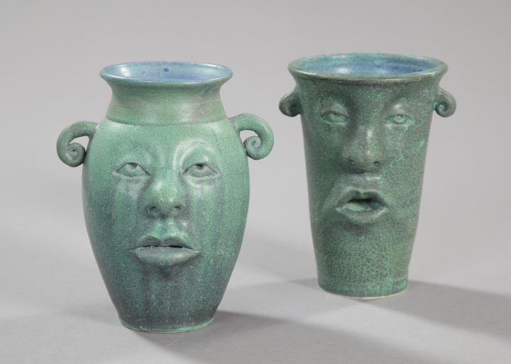 Two Fenton Green Pottery Vases, 