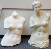 TWO FIBERGLASS FEMALE TORSOS,