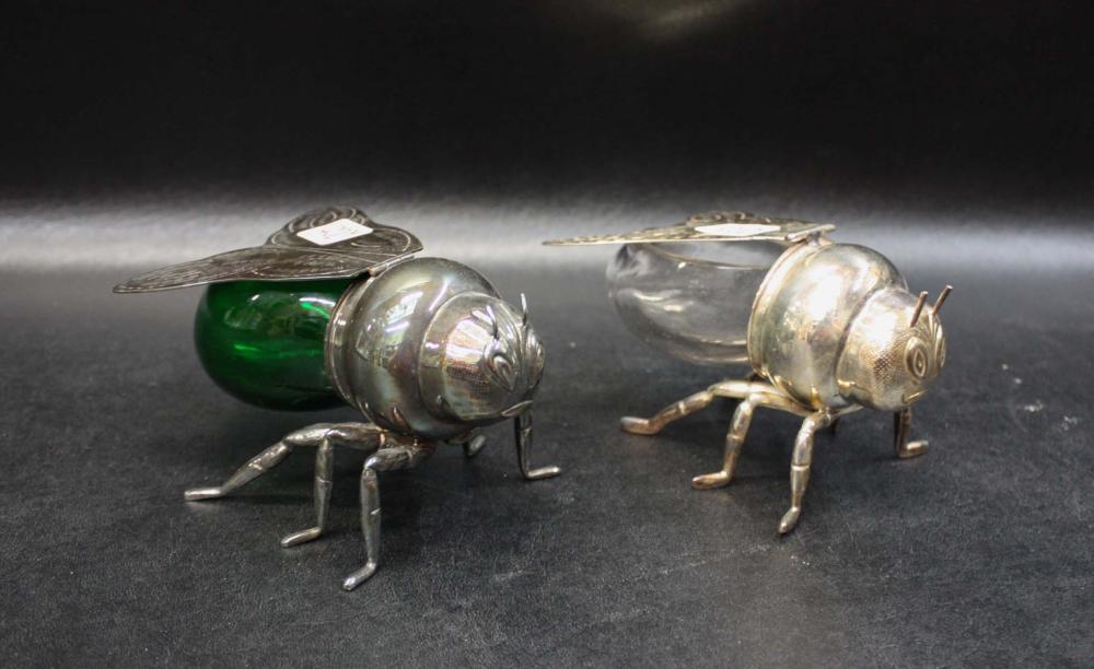 TWO FIGURAL BEE HONEY POTS, OF
