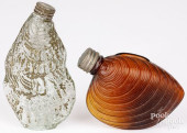 TWO FIGURAL GLASS FLASKS, CA.