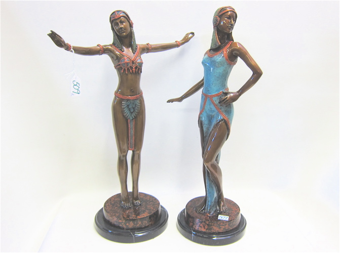 TWO FIGURAL POLYCHROME BRONZE