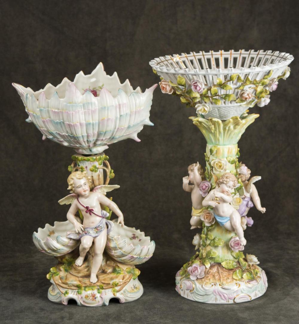 TWO FIGURAL PORCELAIN COMPOTES WITH