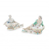 TWO FIGURAL SALTS, ONE MEISSEN