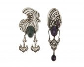 TWO FIGURATIVE STONE SET BROOC
